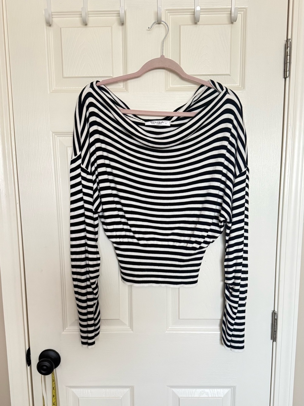 Brisa The Label Off-the-Shoulder Black & White Striped Sweater Top
